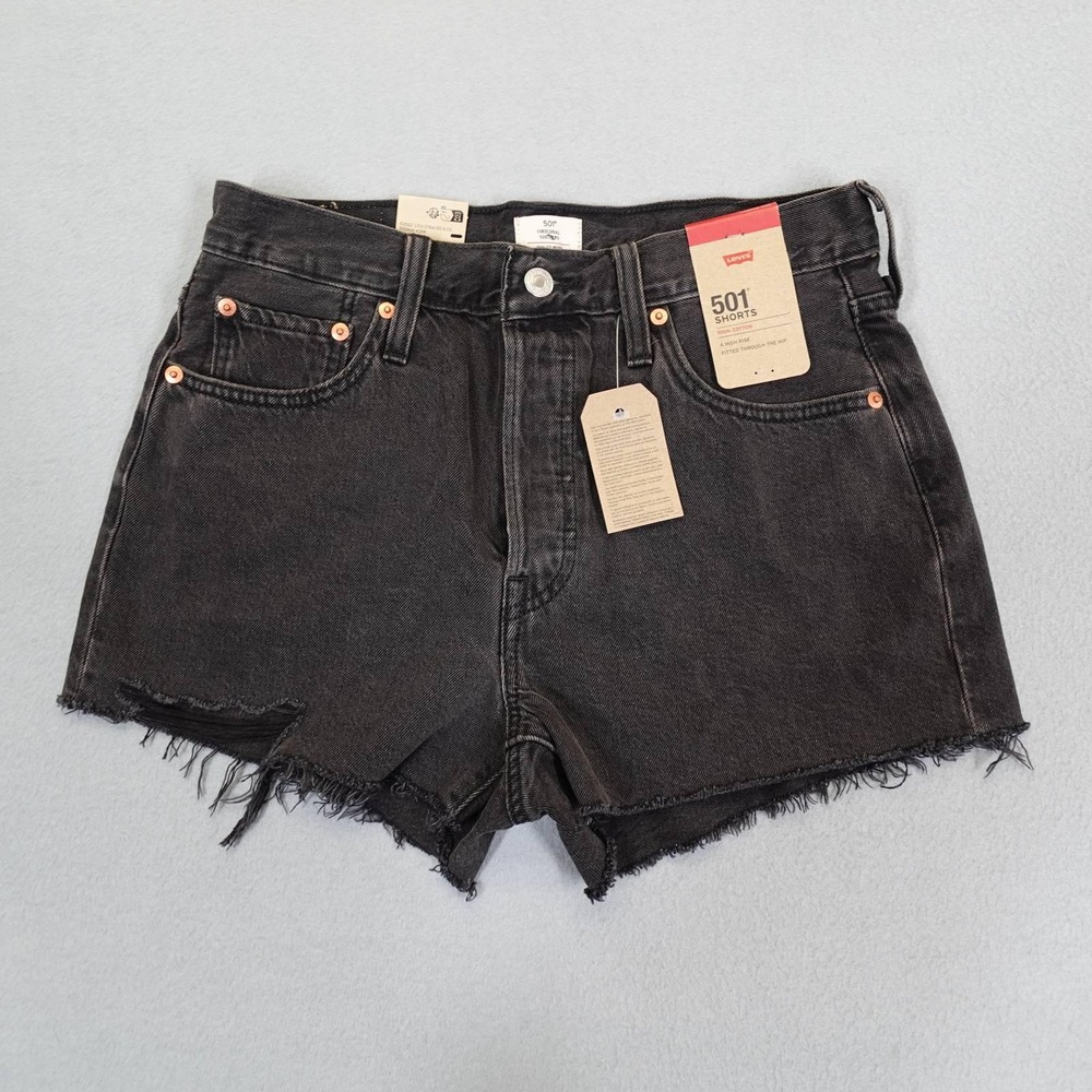 Levi's 501 Shorts Women 28 Black Original High Rise Cut Off Jean Denim
